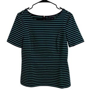 Banana Republic Womens Striped Ponte Top Size 6 Stretch Green Black Career